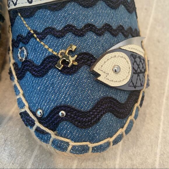 Tory Burch Slip On Platform Espadrille Shoes Sailing Coastal NEW Blue Womens 5 - Picture 10 of 12